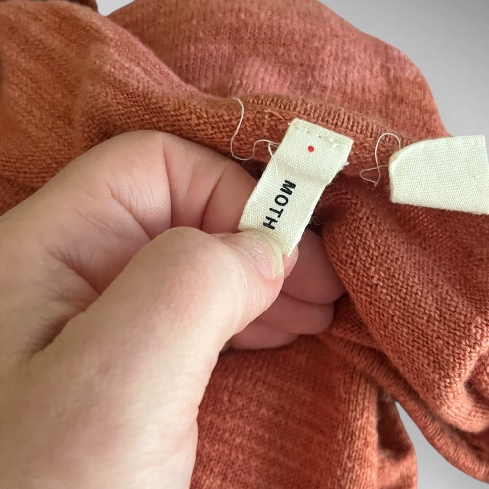ANTHROPOLOGIE MOTH Heathered Orange Crossed Pointelle 3/4 Sleeve Sweater | EUC - Picture 5 of 8